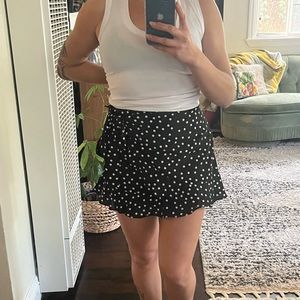 Black and white polka dot wrap skirt.